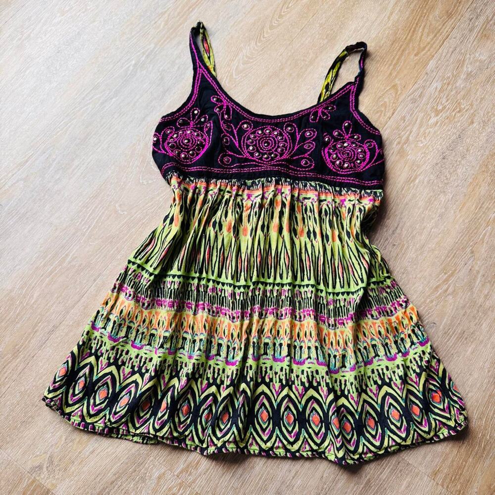 Colorful embroidered babydoll cami top